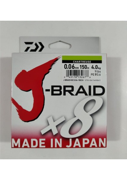 Jbraid 8b Chartreuse 150 mt Ip Misina 0,06 mm