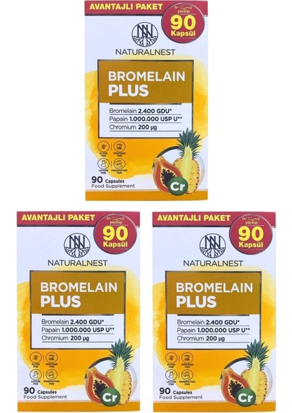 Bromelain Plus 90 Kapsül (3 Adet)