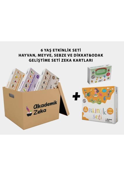 6 Yaş Etkinlik Seti ve Hayvan, Meyve, Sebze, Dikkat & Odak Geliştirm Zeka Kartları