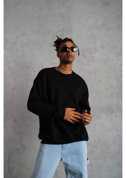 Erkek Düz Bisiklet Yaka Sweat - Siyah modelleri