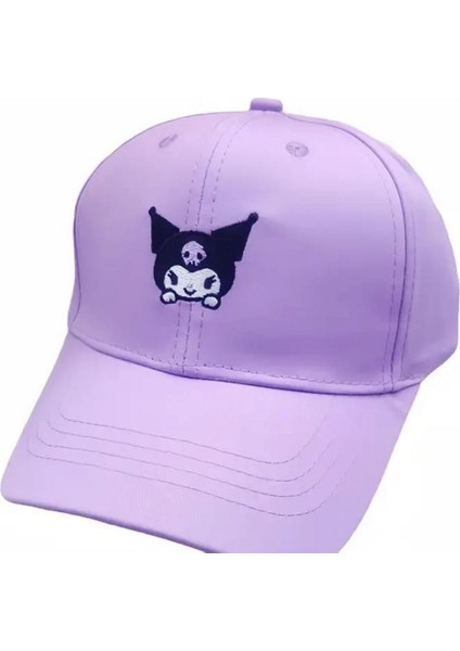 Kuromi Nakışlı Mor Çocuk Şapkası | Ayarlanabilir Pamuklu Yazlık Kep | Anime Karakterli