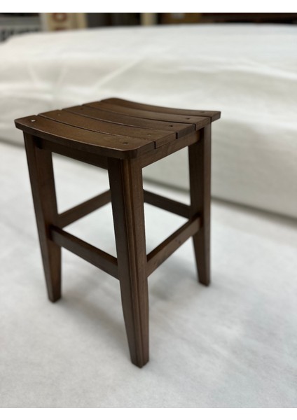 -Ceviz Renk El Yapımı Ahşap Kavisli Tabure (40CM )