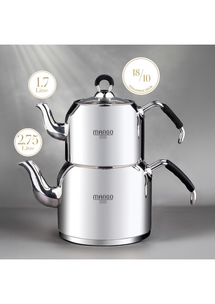 Mango Kitchen - 19 Parça Çelik Çeyiz Seti Çelik Çaydanlık Çelik Tencere Seti Çelik Sahan Seti modelleri