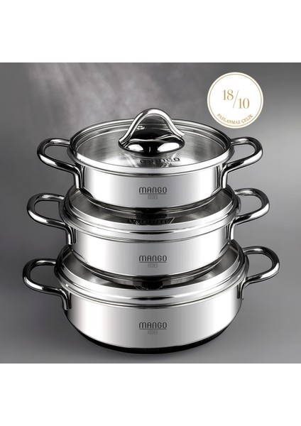 Mango Kitchen - 19 Parça Çelik Çeyiz Seti Çelik Çaydanlık Çelik Tencere Seti Çelik Sahan Seti fırsatları