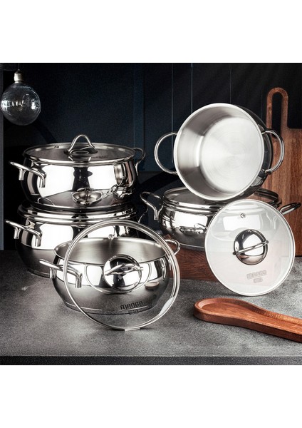 Mango Kitchen - 19 Parça Çelik Çeyiz Seti Çelik Çaydanlık Çelik Tencere Seti Çelik Sahan Seti indirimleri