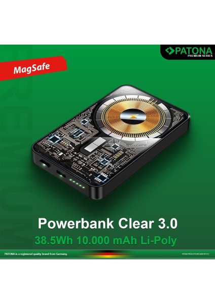 Clear 3.0 MagSafe Powerbank 10000 mAh | Şeffaf Tasarım, 15W Kablosuz + 20W PD Hızlı Şarj, Orijinal Alman Teknolojisi, iPhone 12/13/14/15/16 Uyumlu, 2 Yıl Garantili modelleri