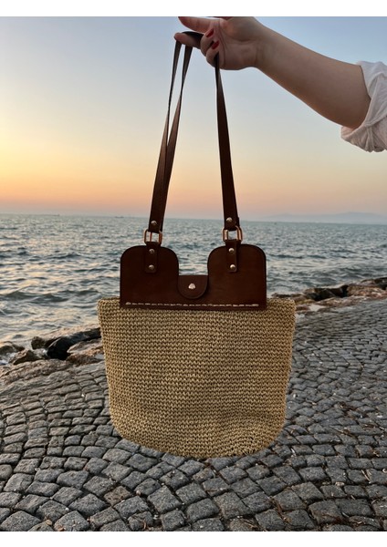 Hasır Omuz Çantası, Hasır, Deri Saplı Omuz Çantası fiyatları
