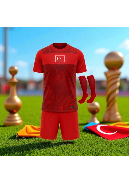 Türkiye Milli Takım Kırmızı Şortlu Çocuk Çoraplı T-Shirt Halısaha Forma