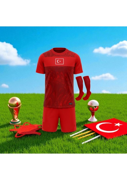 Türkiye Milli Takım Kırmızı Şortlu Çocuk Çoraplı T-Shirt Halısaha Forma modelleri