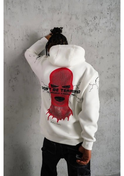 Erkek Maske Baskılı Kapüşonlu Sweat - Beyaz fırsatları