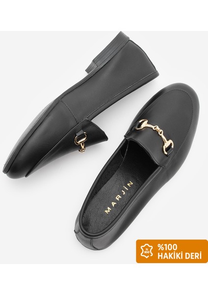Kadın Hakiki Deri Zincirli Loafer Günlük Ayakkabı Tanle