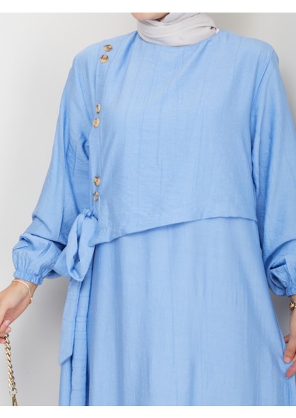 Kadın Bağlama Detaylı Mavi Çilek Kumaş Elbise indirimleri