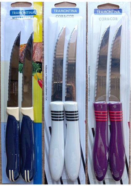 Tramontina 6 Adet 3 Farklı Renk Paslanmaz Çelik Tırtıklı Mutfak Bıçağı Seti