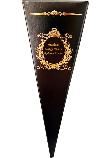 Mevlüt Şekeri Külahı Lokum ve Şeker Kutusu Karton Siyah Altın Yaldızlı Isimli Cenaze Sünnet (6*15 Cm) 25AD.