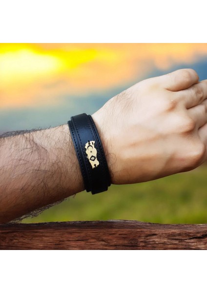 14 Ayar Plakalı Altın Kral Aslan Temalı Siyah Derili Türkiye Haritalı Hediye BILEKLIK-440SEMBOL fiyatları