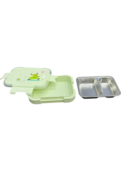 Paslanmaz Çelik Beslenme Yemek Kabı Çift Bölmeli Dikdörtgen 1100 ml