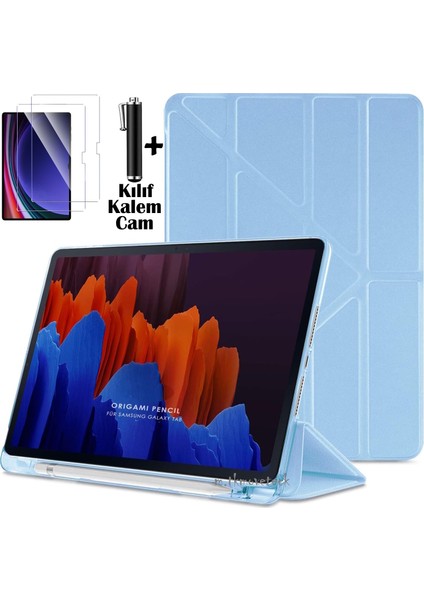Samsung Galaxy Tab S6 Lite 2024 P610 P617 P620 10.4 Kılıf Kalem Bölmeli Katlanabilir Standlı Yumuşak Silikon Kapak + Ekran Koruyucu Cam + Dokunmatik Kalem 3'lü Set
