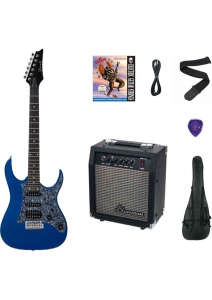 Esh-22 Mbl Elektro Gitar Hss - Metalik Mavi Set (Anfi-Softcase-Askı-Tel-Kablo-Pena)
