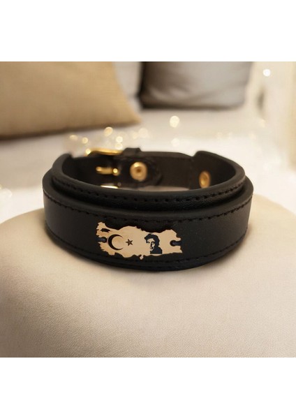 Altın Plakalı 14 Ayar Al Pacino Temalı Türkiye Haritalı Siyah Derili Hediye BILEKLIK-440SEMBOL