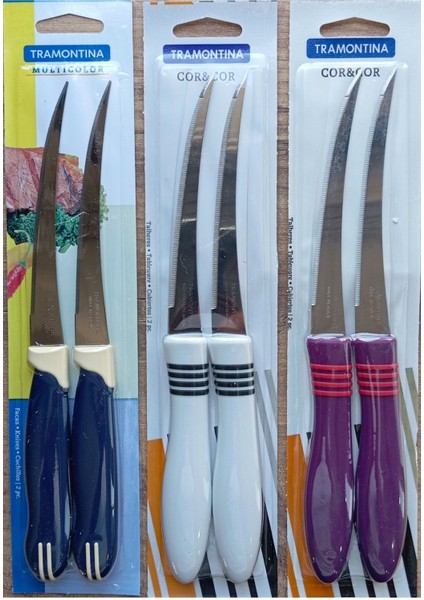 Tramontina 6 Adet 3 Renk Paslanmaz Çelik Uzun Kıvrık Tırtıklı Bıçak Seti