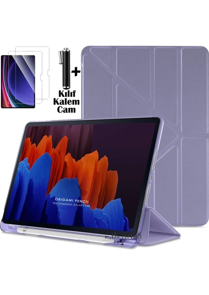 Samsung Galaxy Tab S6 Lite 2024 P610 P617 P620 10.4 Kılıf Kalem Bölmeli Katlanabilir Standlı Yumuşak Silikon Kapak + Ekran Koruyucu Cam + Dokunmatik Kalem 3'lü Set