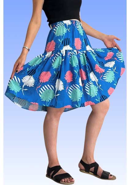 Viskon Kumaş Midi Boy Çiçek Desenli Kadın Şort Etek indirimleri