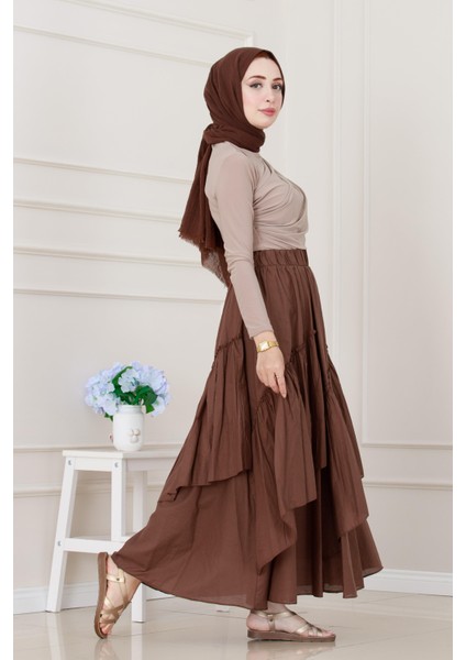 Katlı Botto Vual Etek-Kahverengi fiyatları