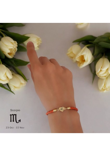 14 Ayar Altın Plakalı Akrep Burçlarına Özel Kalp Figürlü Turuncu Derili Hediye BILEKLIK-434BURÇ fiyatları