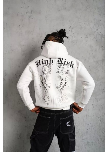 Erkek Baskılı Kapşonlu Sweat - Beyaz fiyatları