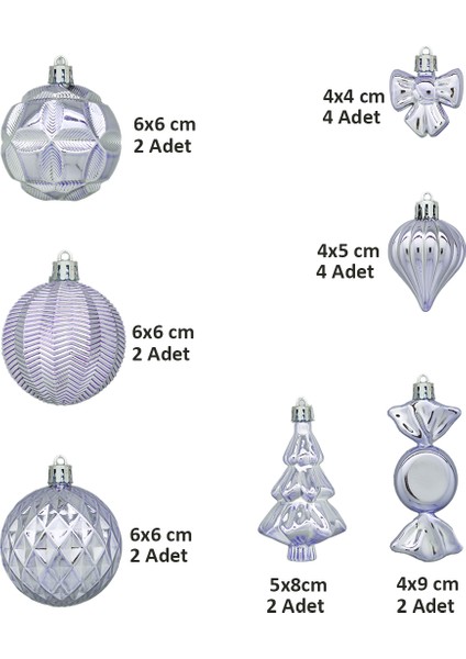 Yılbaşı Ağacı Süsleri Karışık Figürlü Asmalı Süs Set Lila 18'Li fiyatları