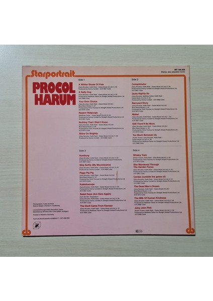Procol Harum - Starportrait - 1978 - Dönem Baskı Plak - Longplay - Lp fiyatları