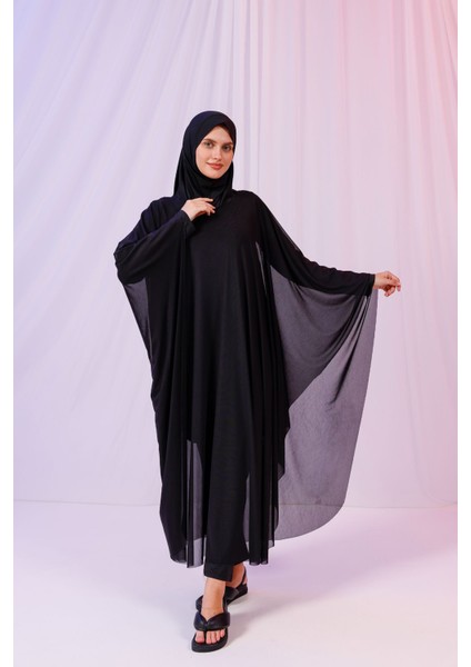 Kimono Pareo - Tesettür Pareo - Esnek Likralı Tül Siyah 240X135 cm fırsatları