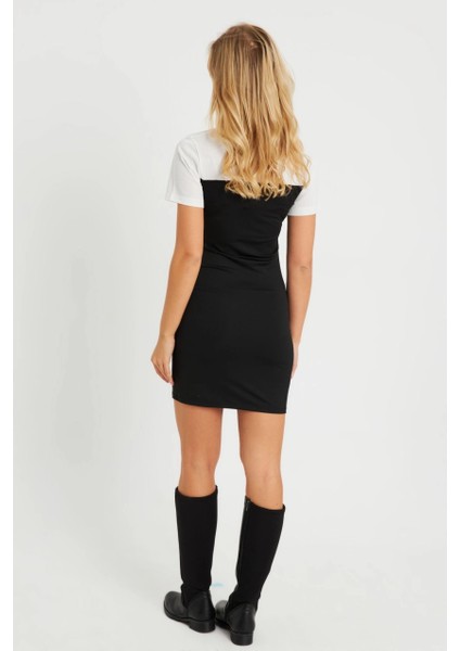 Kadın Büzgülü Mini Elbise Siyah-Beyaz KS116 fiyatları