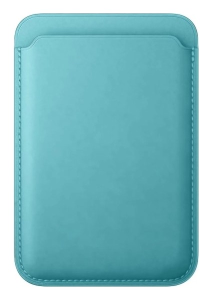 Apple iPhone 12 / 13 / 14 / 15 / 16 Serisi ile Uyumlu Deri Cüzdan Magsafe Aqua Blue (Mavi)