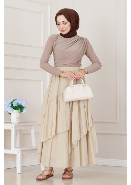 Katlı Botto Vual Etek-Bej fiyatları