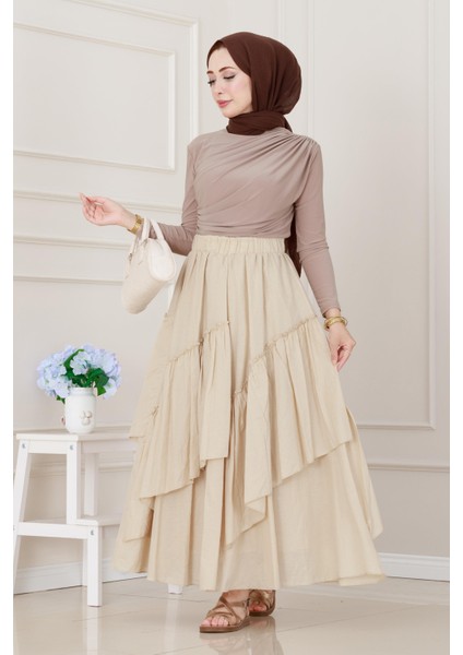 Katlı Botto Vual Etek-Bej modelleri