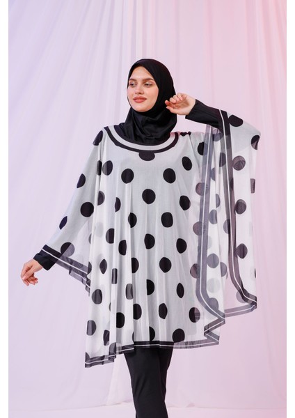 Kısa Kimono Pareo - Tesettür Pareo - Puantiyeli Beyaz 180X135 cm fiyatları