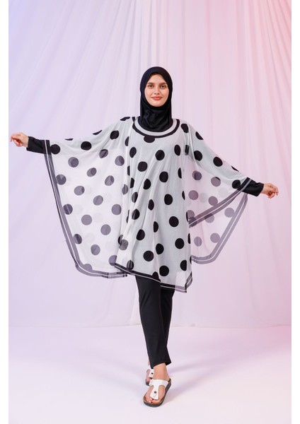 Kısa Kimono Pareo - Tesettür Pareo - Puantiyeli Beyaz 180X135 cm fırsatları