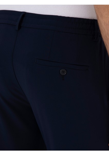 Erkek Lacivert Slim Fit Beli Bağcıklı Esnek Klasik Pantolon 50310507-VR033