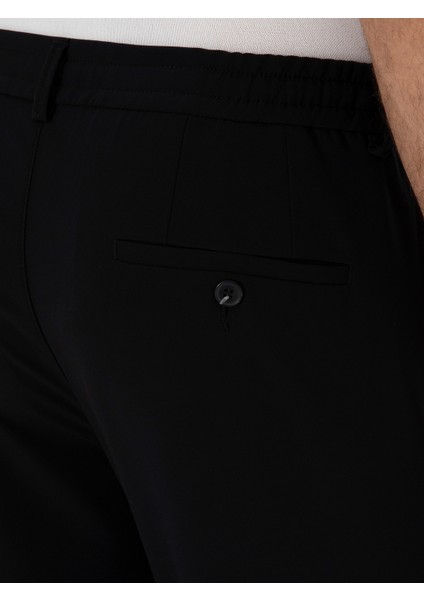 Erkek Siyah Slim Fit Beli Bağcıklı Esnek Klasik Pantolon 50310507-VR046