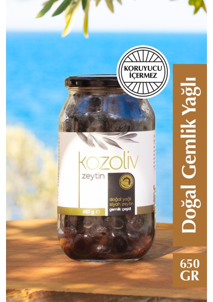 Doğal Gemlik Çeşidi Yağlı Siyah Zeytin 650 gr Cam Kavanoz