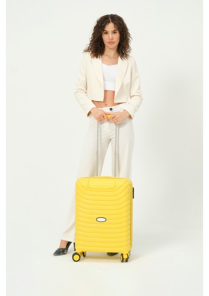 Unisex Sarı Kabin Boy Küçük Silikon Kırılmaz Pp Valiz