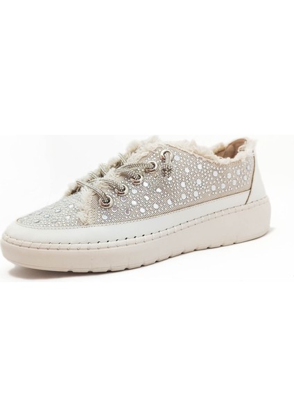 Bej Renk Taş Betaylı Bağcıklı Düz Taban Kadın Kot Sneakers fiyatları