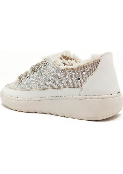Bej Renk Taş Betaylı Bağcıklı Düz Taban Kadın Kot Sneakers fırsatları