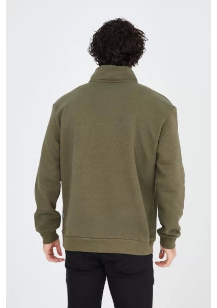 Erkek Yarım Fermuarlı Baskılı Sweat - Yeşil modelleri