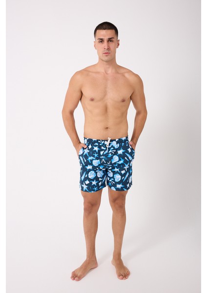 Desenli Erkek Deniz Yüzme Şortu Fileli Cepli DMN105003