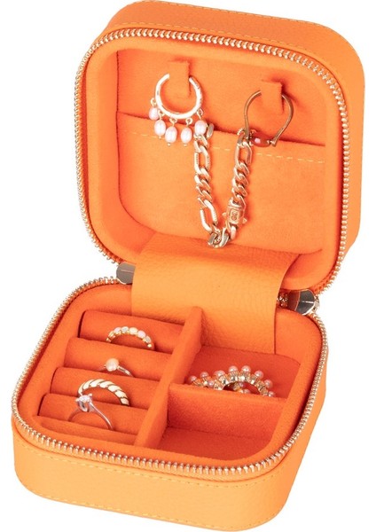 Gerçek Deri Seyahat Boy Takı Organizer Kutusu, Mücevher Aksesuar Çantası, Küpe Kolye Yüzük Düzenleyici