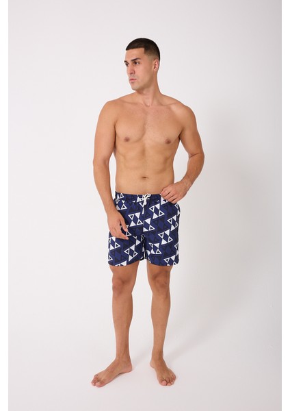 Desenli Erkek Deniz Yüzme Şortu Fileli Cepli DMN105003