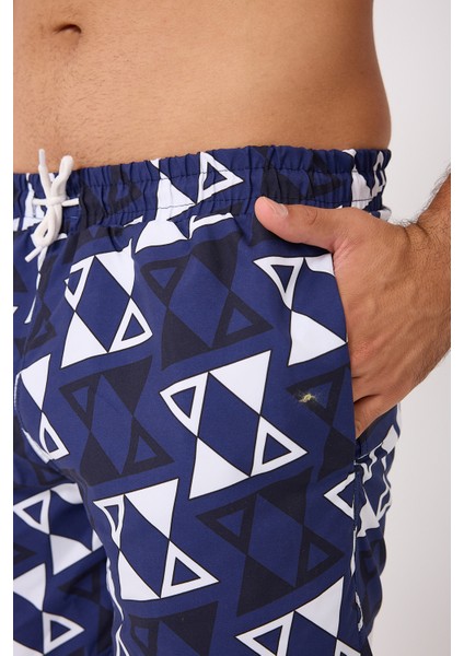 Desenli Erkek Deniz Yüzme Şortu Fileli Cepli DMN105003