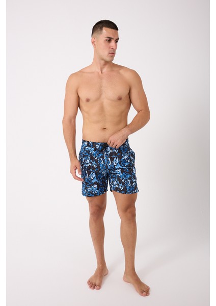 Desenli Erkek Deniz Yüzme Şortu Fileli Cepli DMN105003